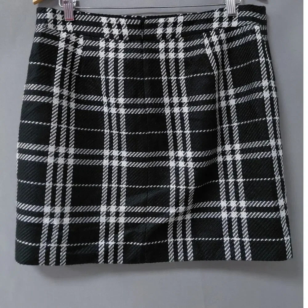 J.Crew Black White Plaid Skirt Women Size 10